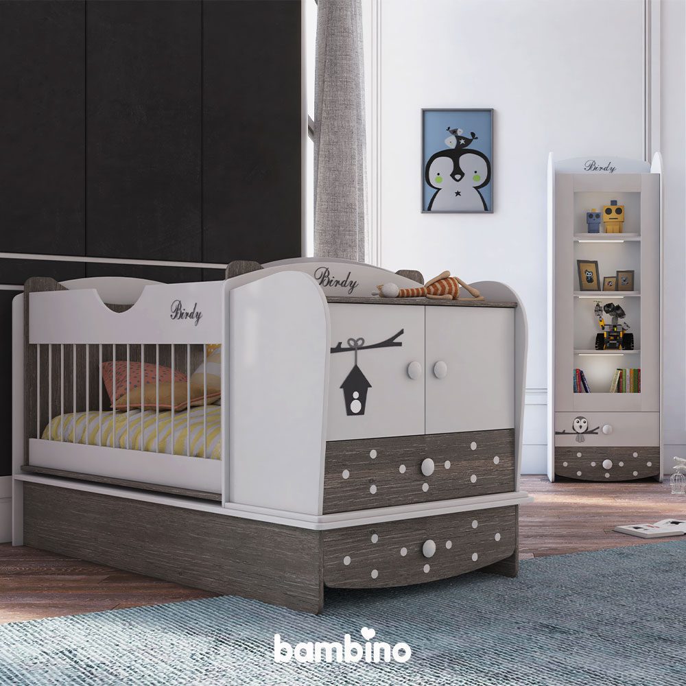 ویترین تک درب بردی | طرح پسرانه سفید طوسی ویترین تک درب بردی