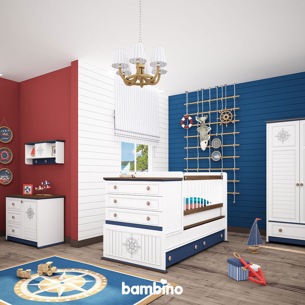 شلف دیواری پسرانه کاپیتان | سیسمونی سفید آبی شلف دیواری پسرانه کاپیتان