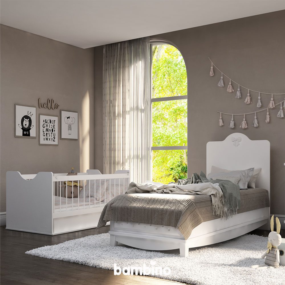 تخت بچه گانه پاپیون | ابعاد 80*180 سفید تخت بچه گانه پاپیون