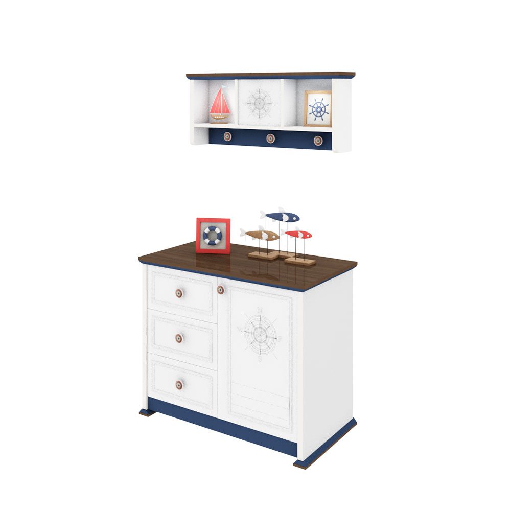 شلف دیواری پسرانه کاپیتان | سیسمونی سفید آبی شلف دیواری پسرانه کاپیتان