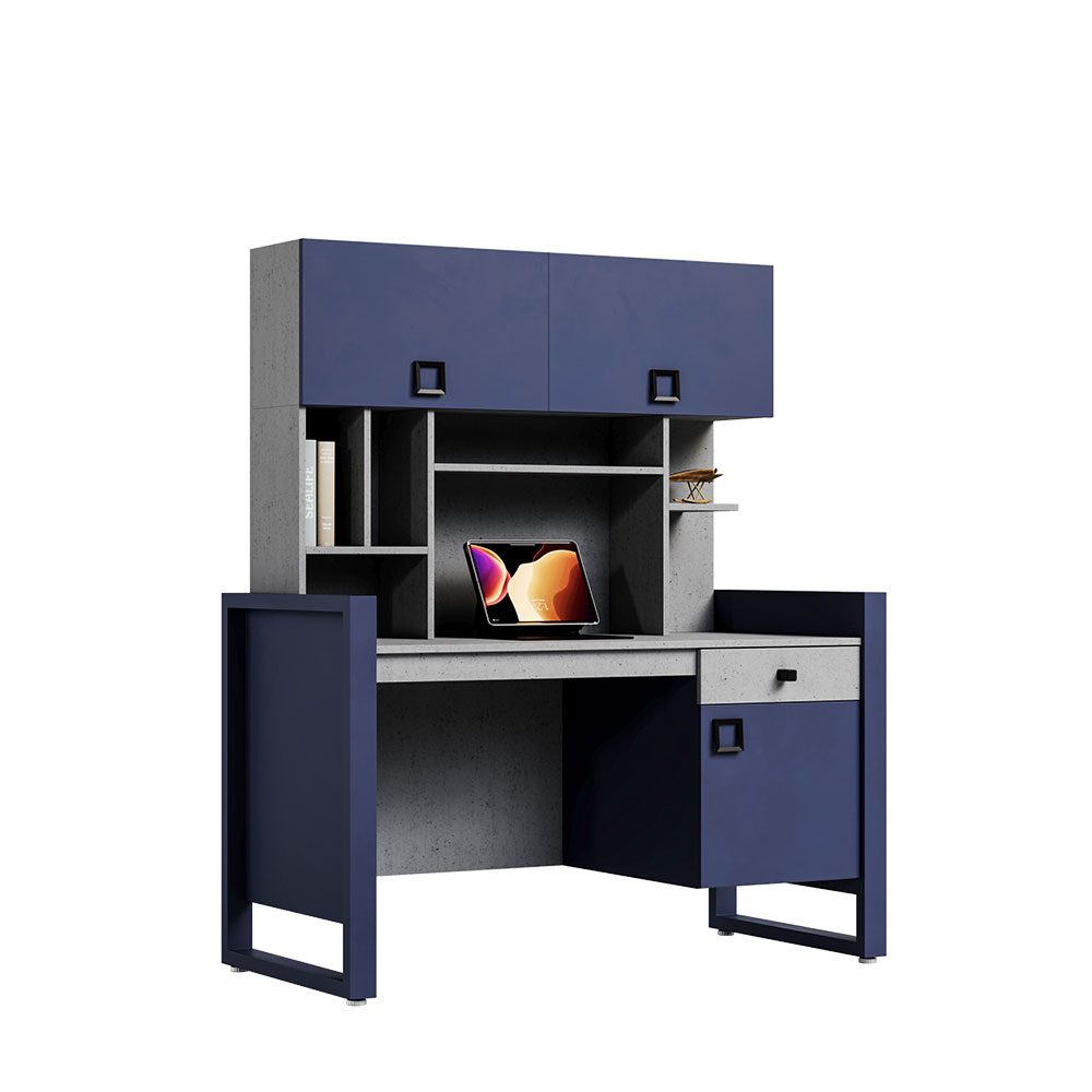 میز تحریر با کتابخانه وگا | طرح پسرانه طوسی سرمه ای میز تحریر با کتابخانه وگا