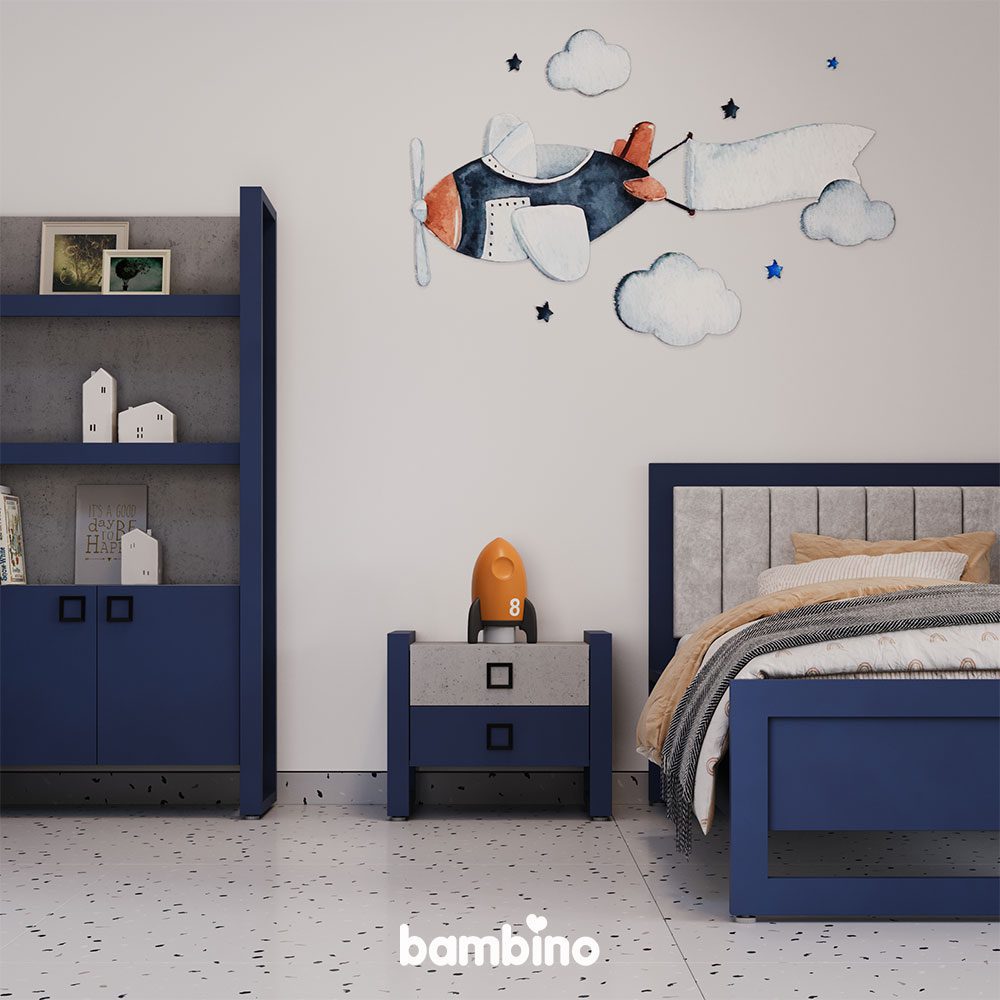 تخت خواب پسرانه وگا | ابعاد 120*200 سرمه ای طوسی تخت خواب پسرانه وگا