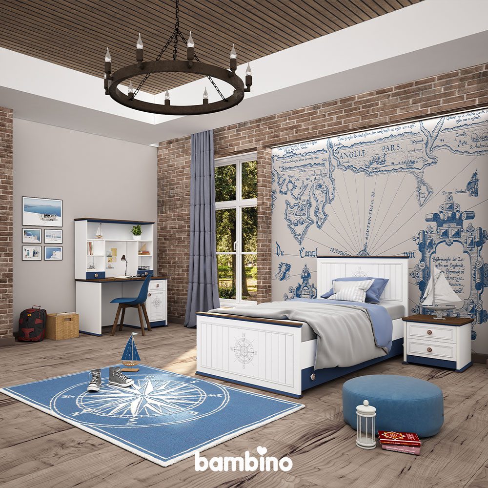 تخت خواب سرویس کاپیتان | 100*200 سیسمونی سفید آبی تخت خواب سرویس کاپیتان