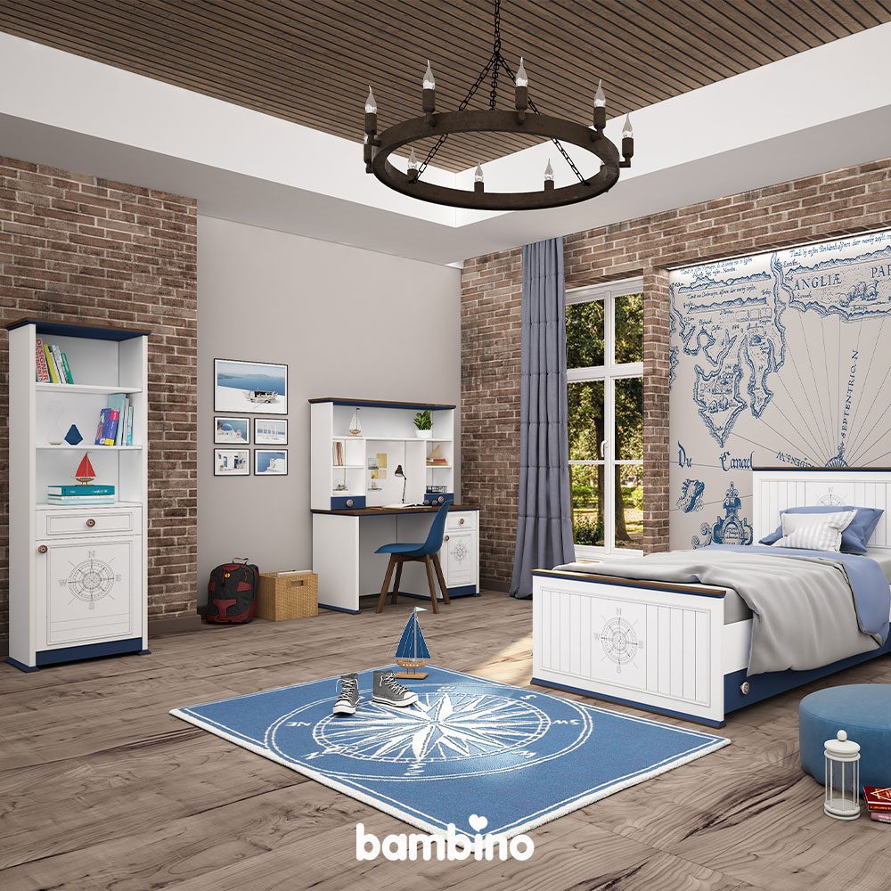 کتابخانه تک درب کاپیتان | پسرانه سفید آبی کتابخانه تک درب کاپیتان