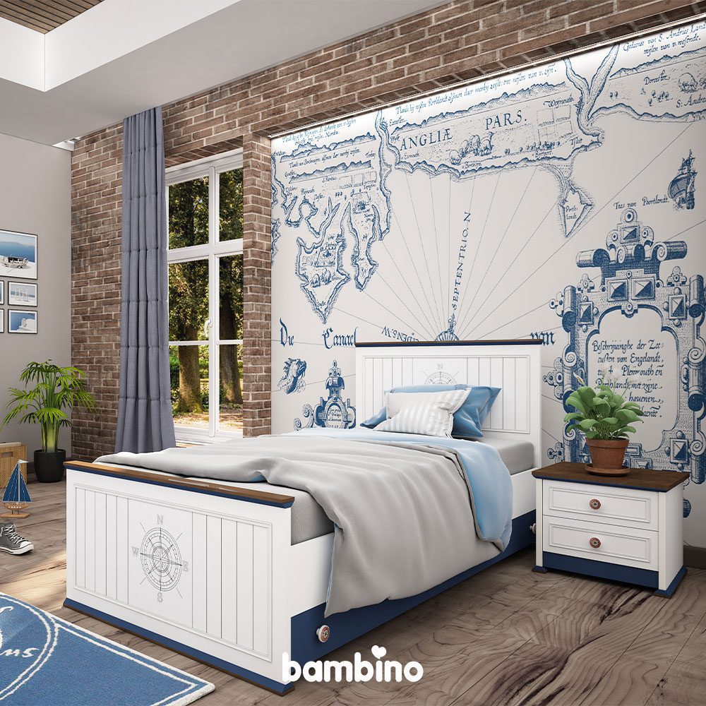 تخت خواب سرویس کاپیتان | 100*200 سیسمونی سفید آبی تخت خواب سرویس کاپیتان