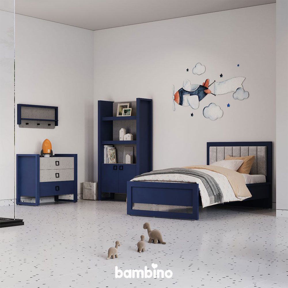 تخت خواب پسرانه وگا | ابعاد 120*200 سرمه ای طوسی تخت خواب پسرانه وگا