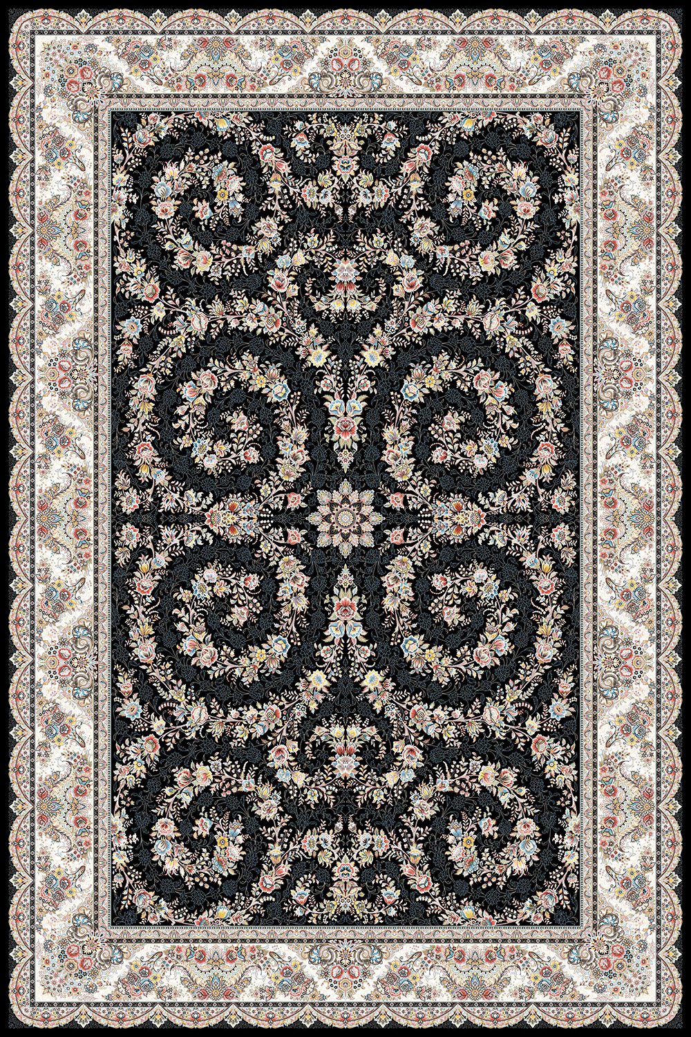 فرش ماشینی کد 3534 کلکسیون اشرافی سرمه ای فرش ماشینی کد 3534