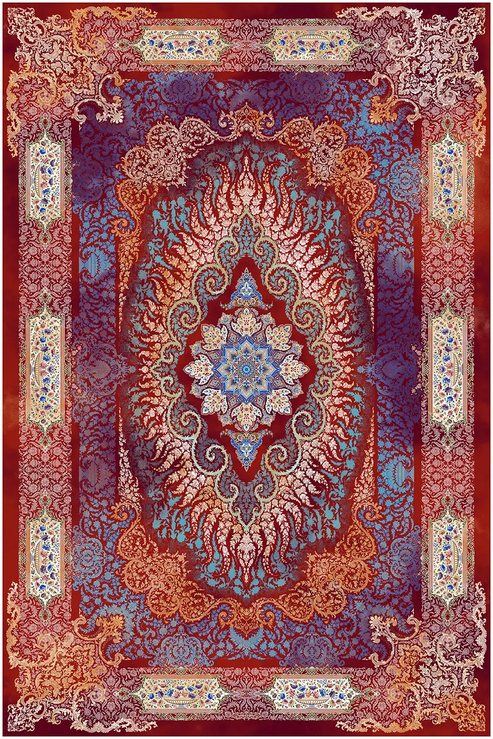 فرش ماشینی کد 5448 کلکسیون حریر با رنگ لاکی فرش ماشینی کد 5448