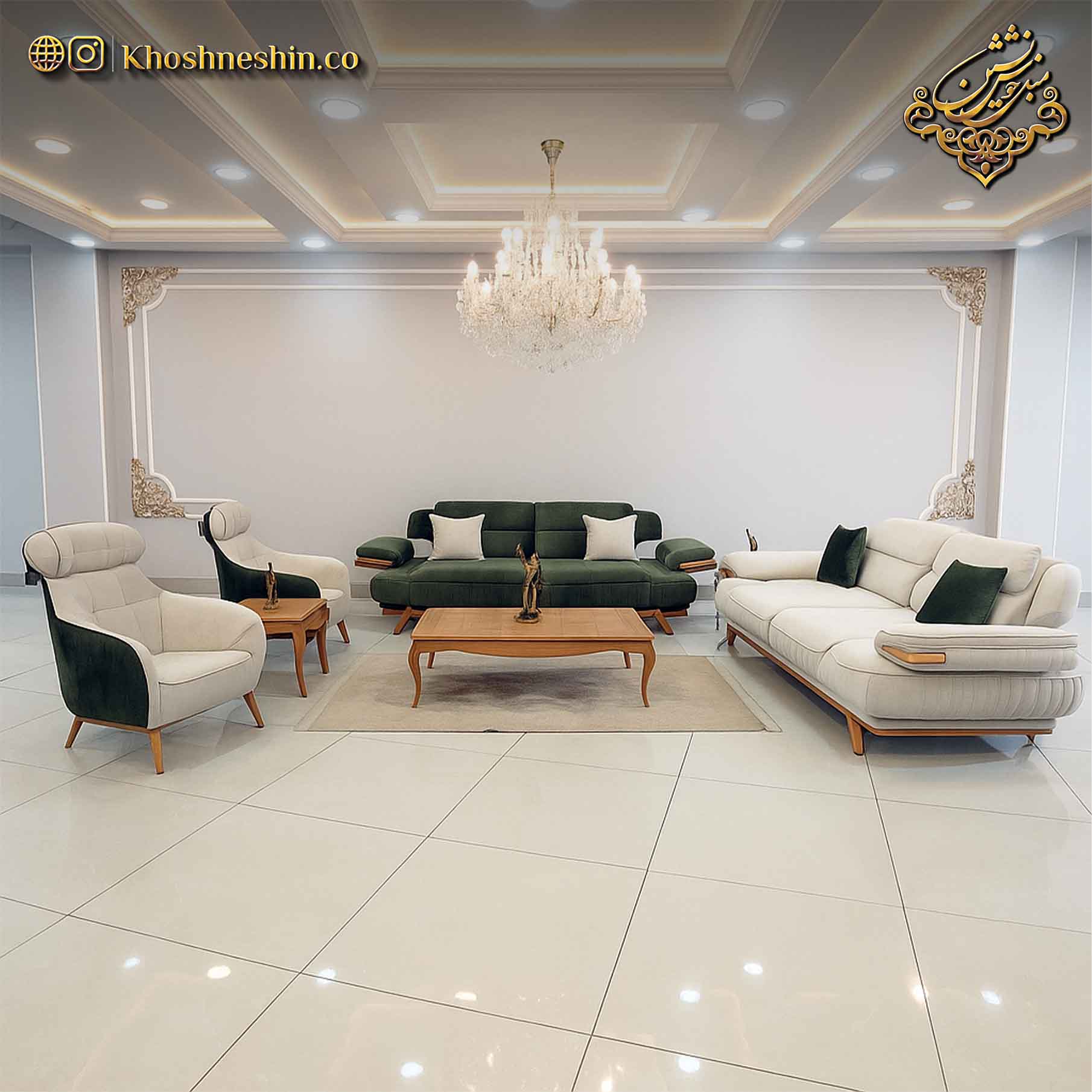 مبل راحتی لاکچری مارال با رنگ سبز و سفید