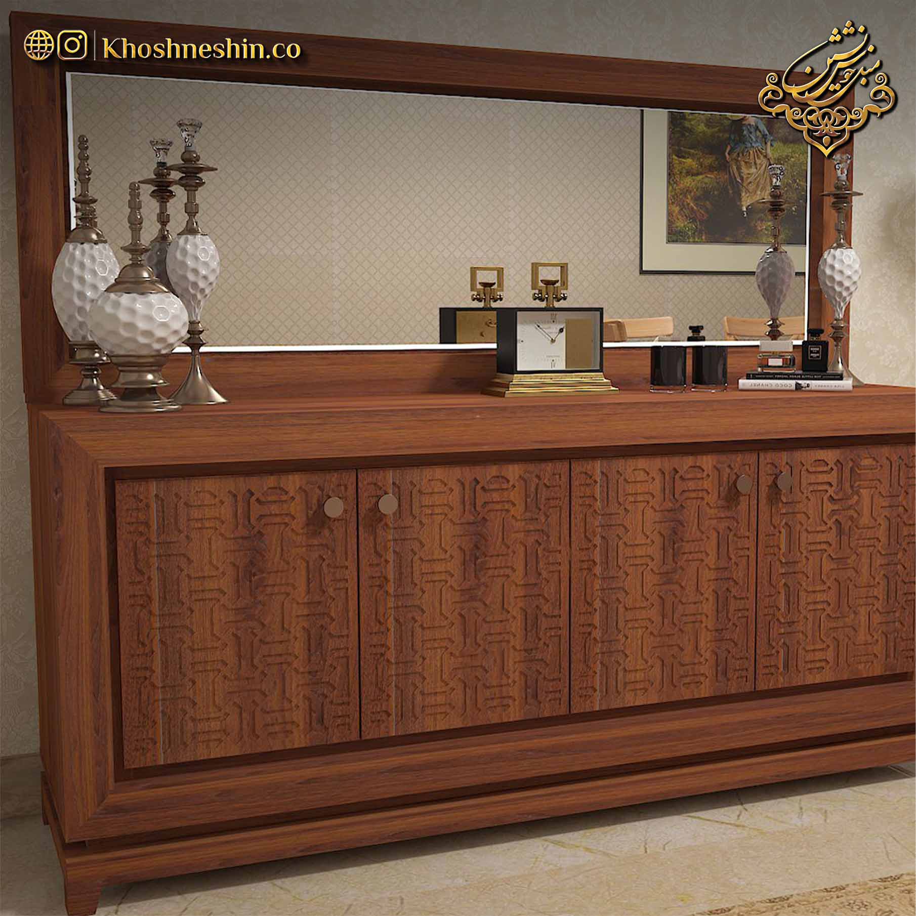 میز کنسول با آینه چوبی