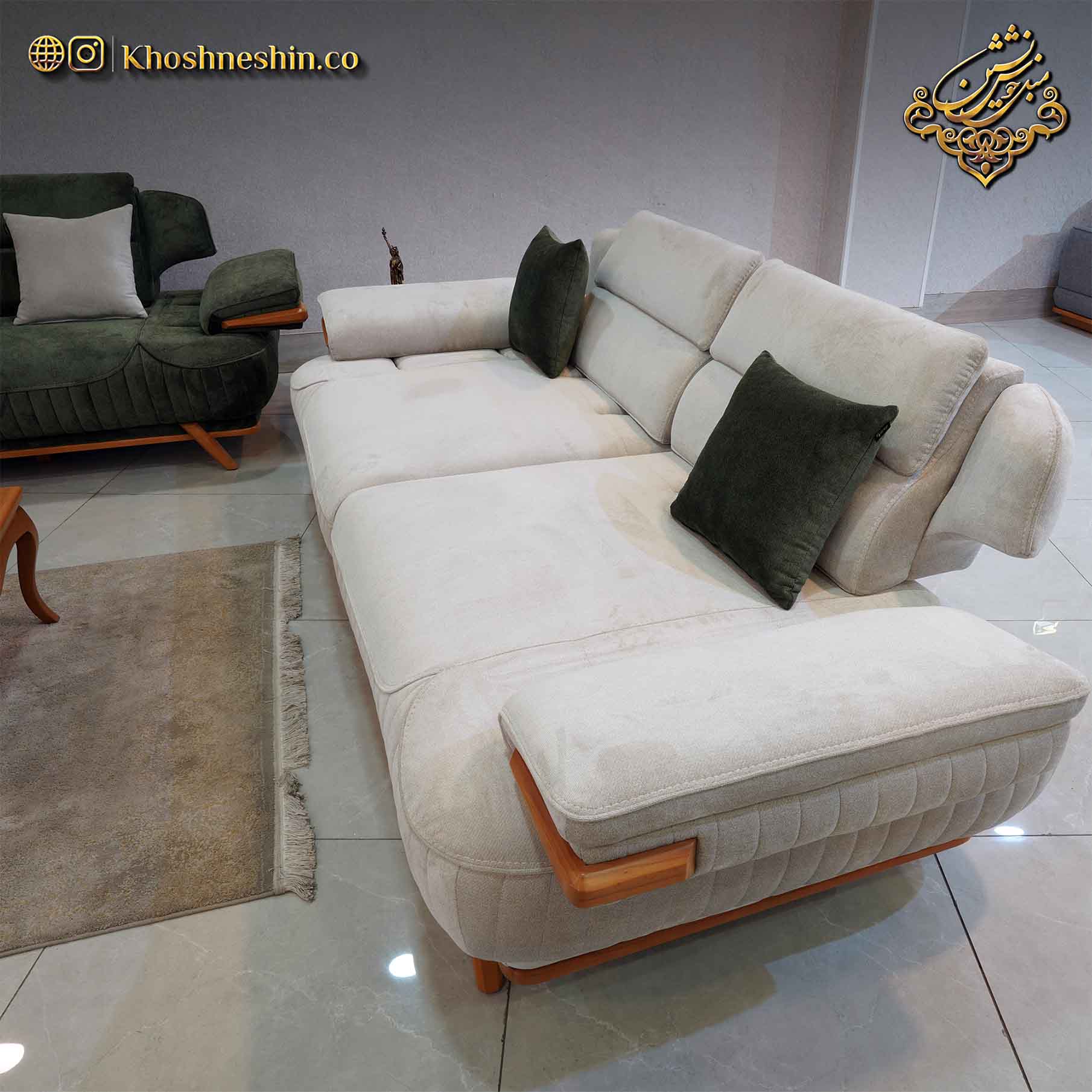 مبل راحتی سبز و کرم