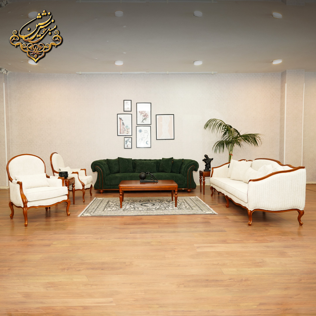 مبل راحتی سبز و کرم مدل چستر ال کاپو