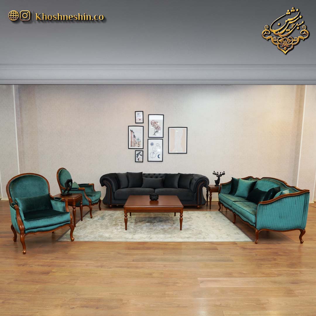 مبل راحتی سبز شاین و مشکی مدل چستر ال کاپو