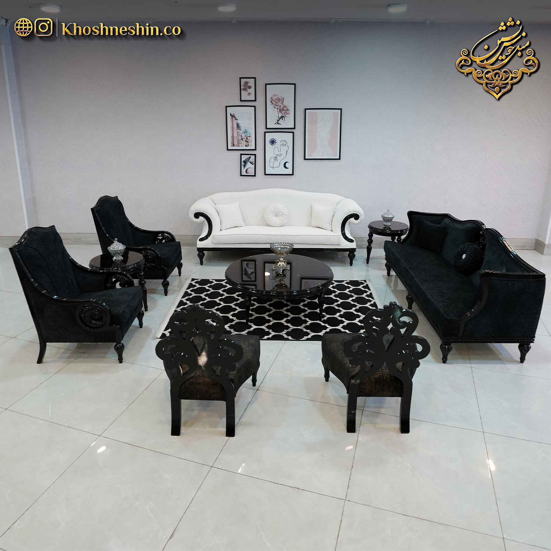 مبل کلاسیک ظریف مدل جنسیس مشکی سفید