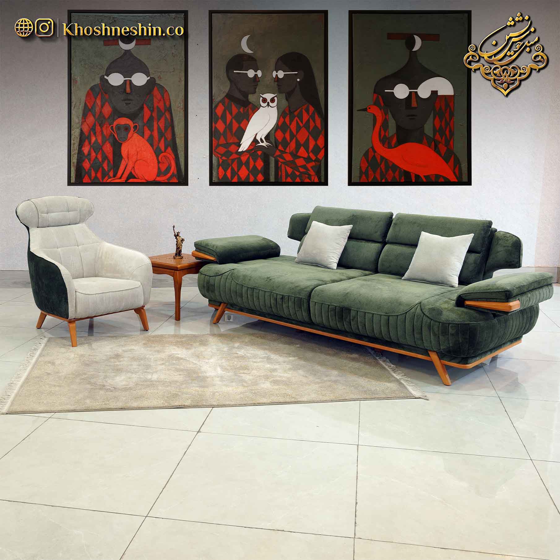 مبل راحتی دو رنگ مدل مارال سبز سفید