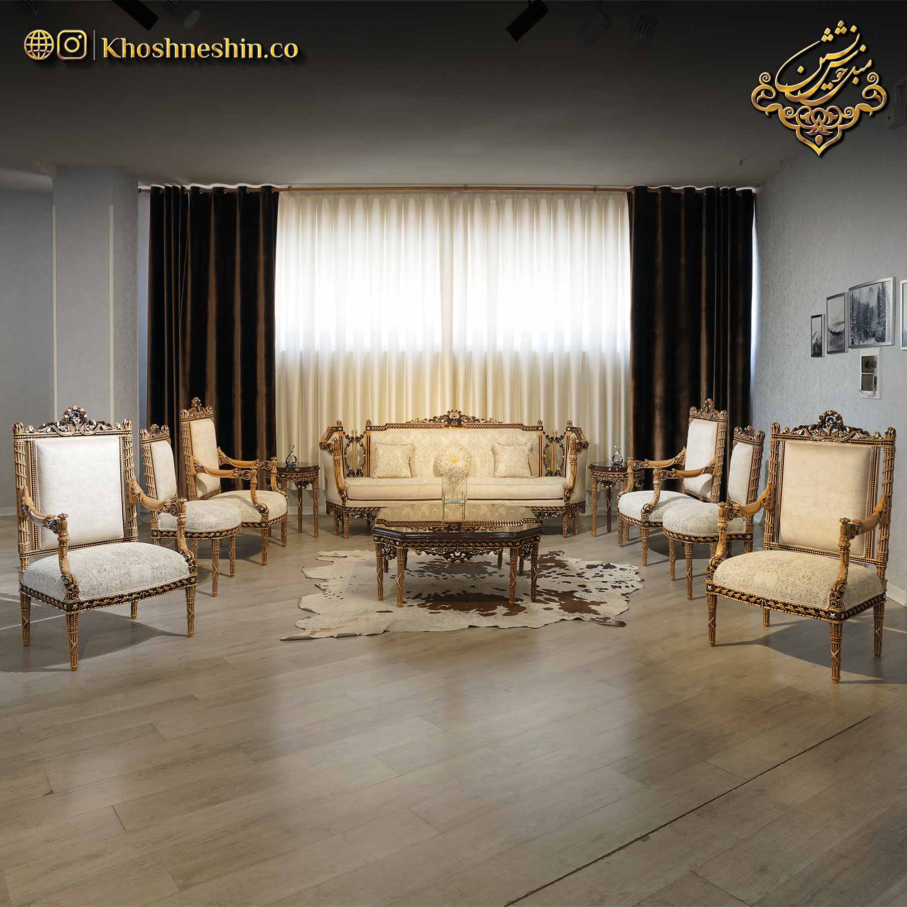 چیدمان مبل کلاسیک دسته چوبی