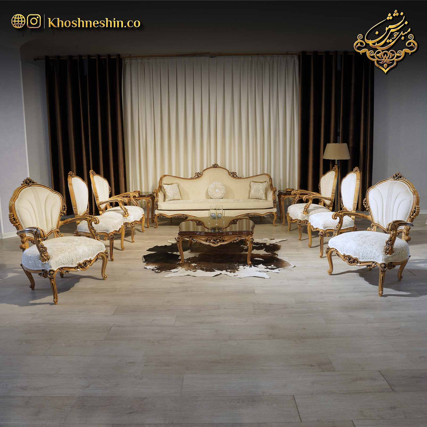 مبل کلاسیک دسته چوبی مدل هومن با دسته های زیبا