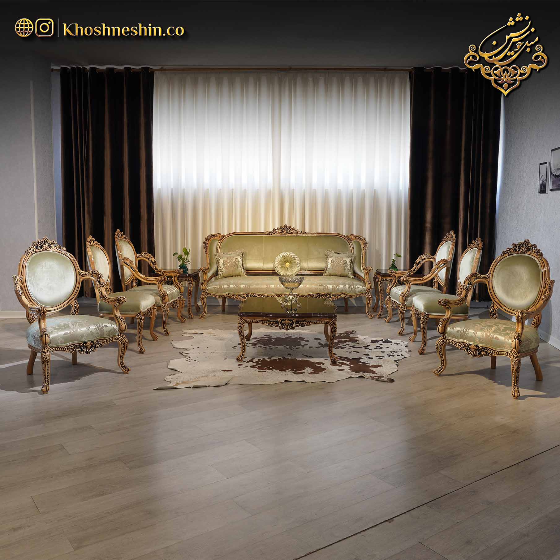 مبل کلاسیک دسته چوبی مدل برلیانس سبز