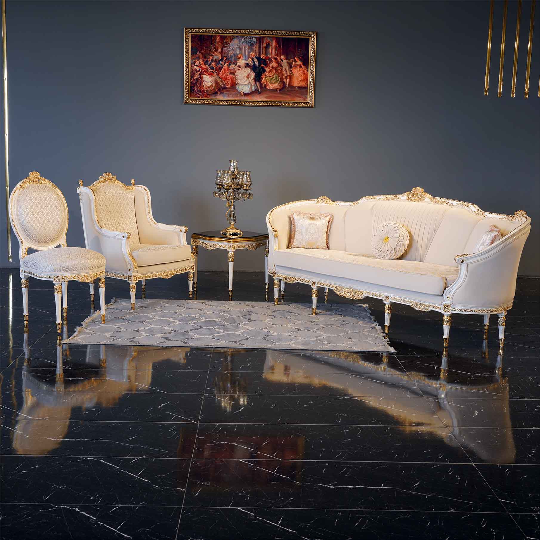 مبلمان کلاسیک دسته چوبی مدل لیون