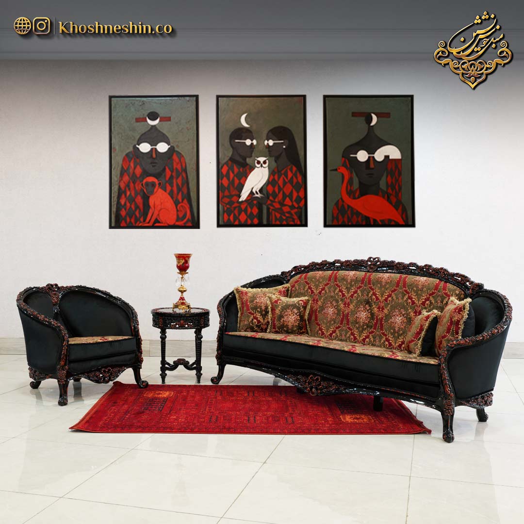 مبل سلطنتی عروس مدل پردیس رنگ مشکی زرشکی