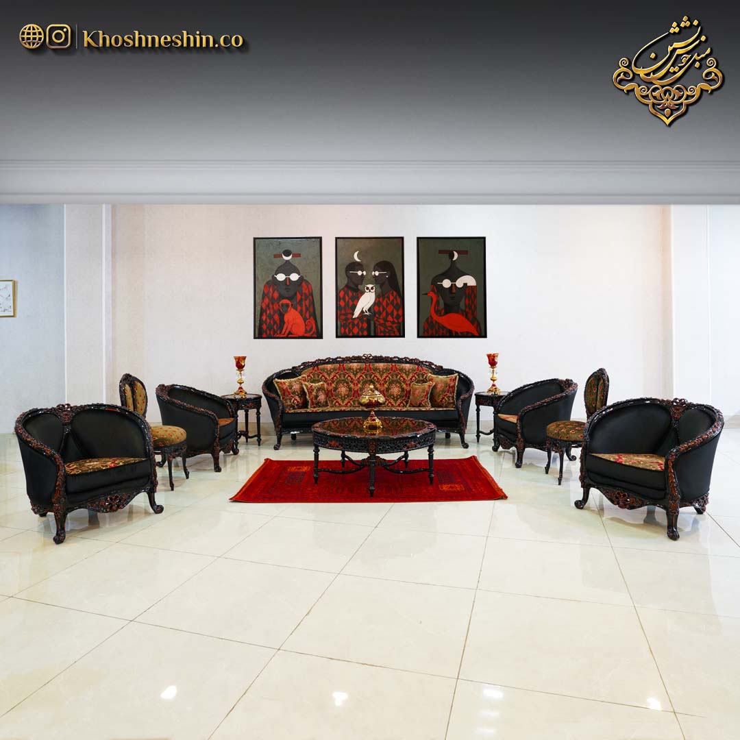 مبل سلطنتی مدل پردیس با رنگ بروز مشکی زرشکی