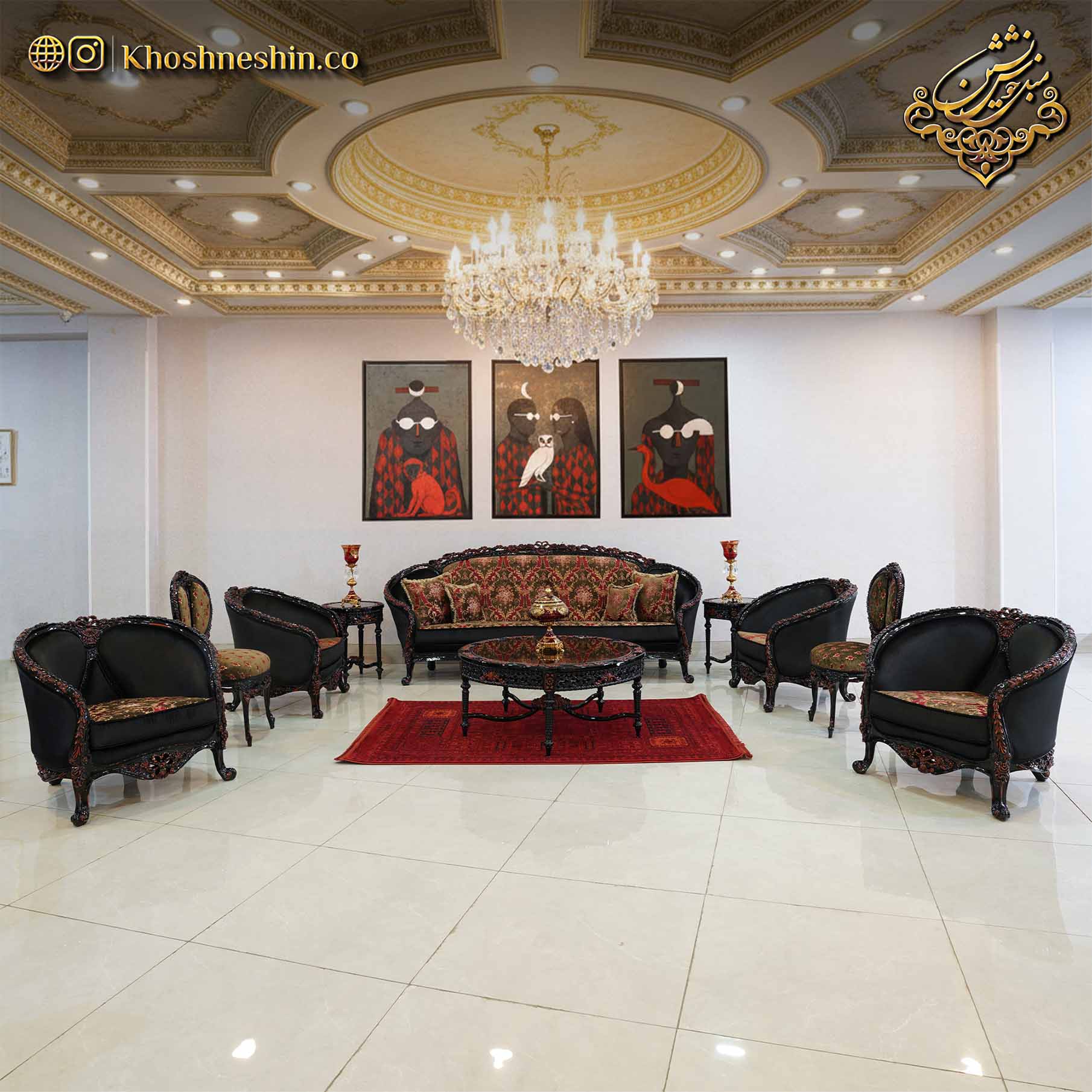 مبل سلطنتی مدل پردیس با رنگ مشکی زرشکی