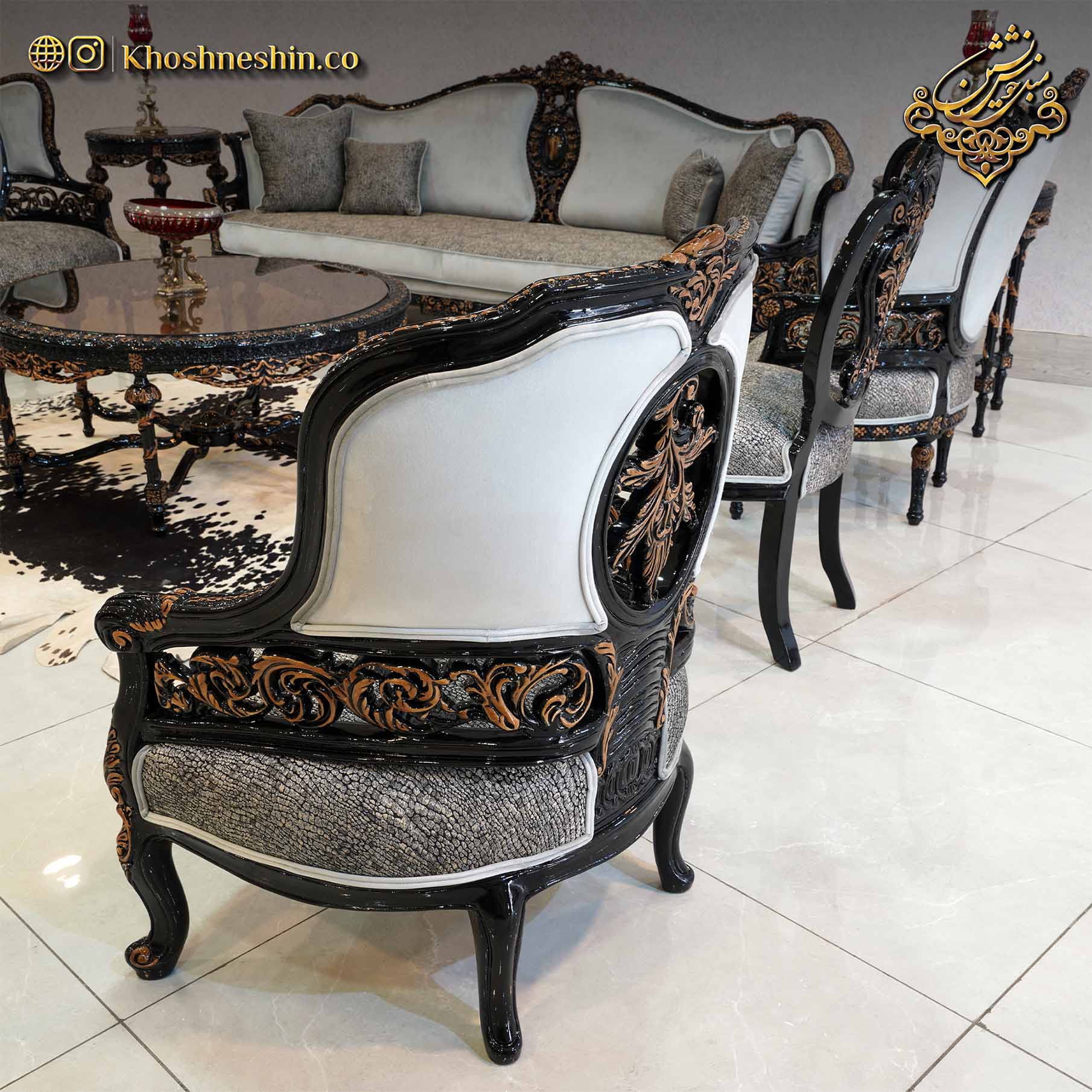 مبل سلطنتی طرح جدید با طراحی لاکچری و رنگ طوسی