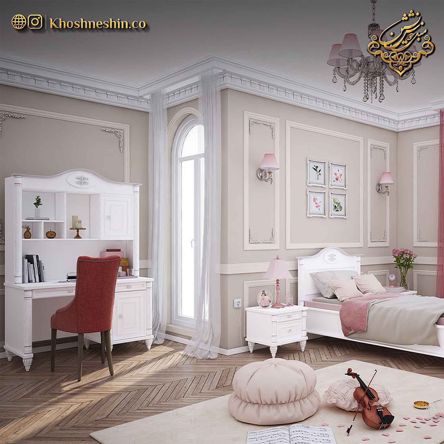 میز تحریر با کتابخانه مدل رمانتیک