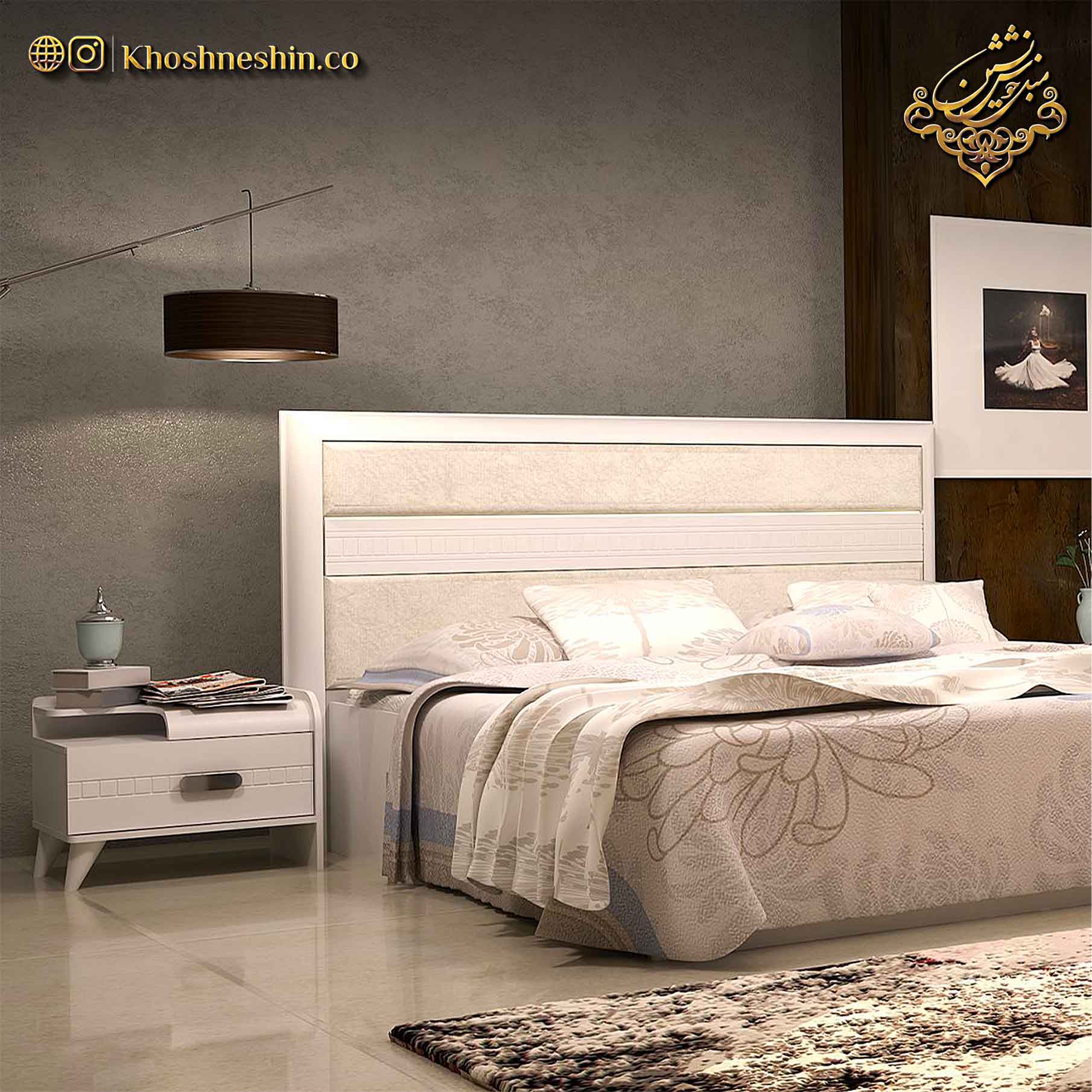 تخت خواب دو نفره مانلیا سفید